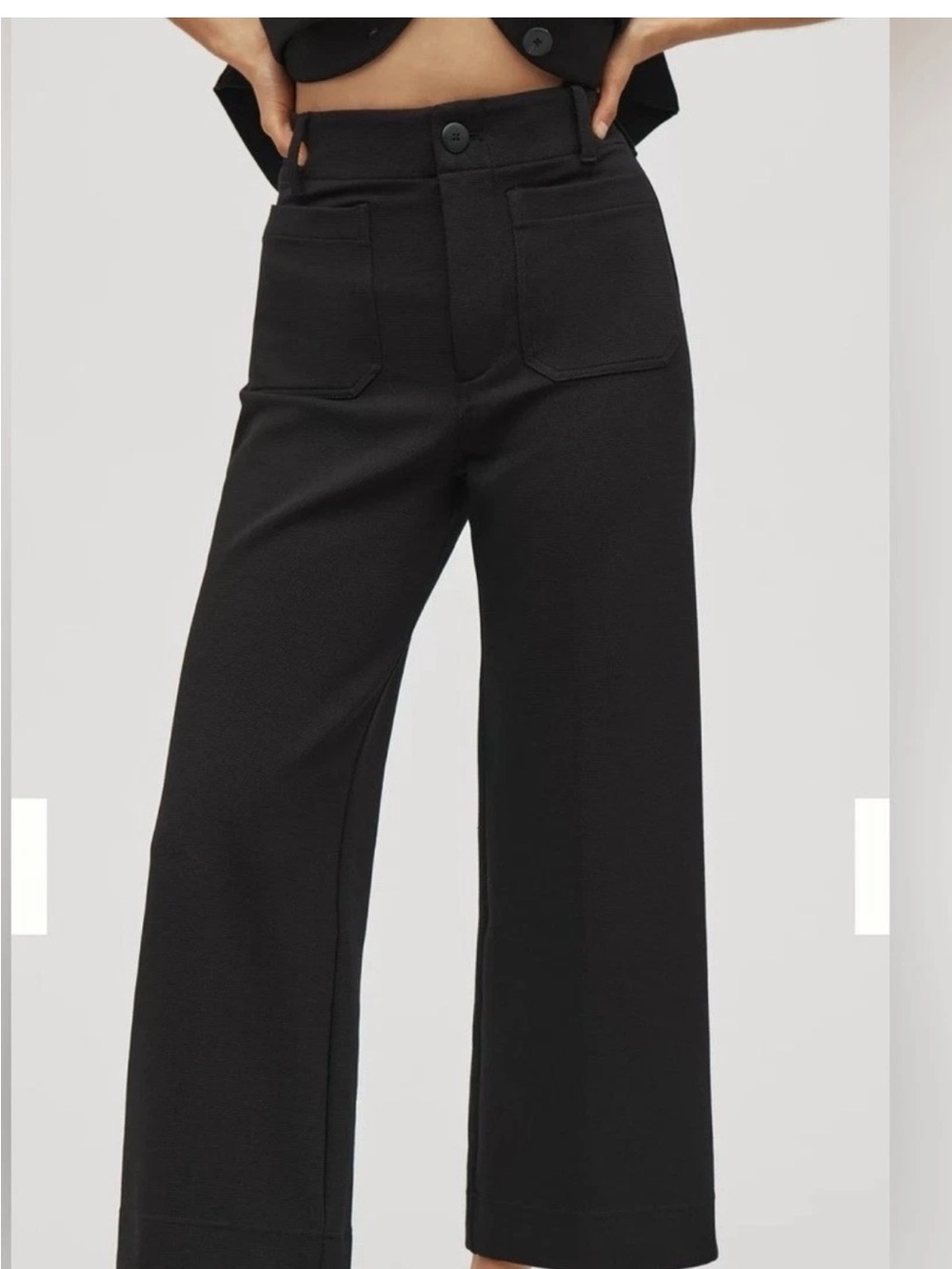 Anthropologie Maeve Collette High-Waist Wide-Leg Black Pants- knit, crop size 30